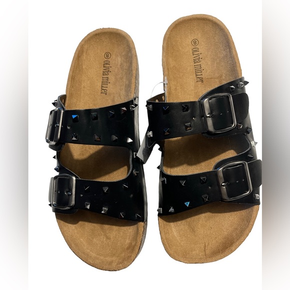 New Olivia Miller Women’s Cork Footbed Flat Slide Sandal /2 Straps Adjustable - Picture 4 of 7